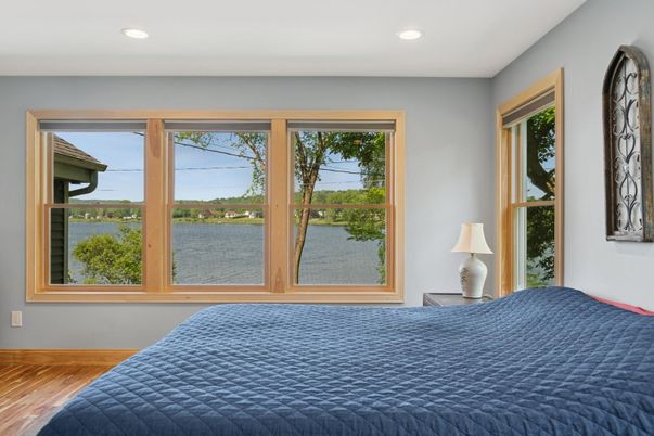 Bedroom, Interior, Recessed Lighting, Water, Wood Texture Flooring