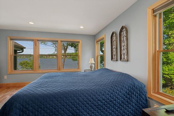 Bedroom, Interior, Recessed Lighting, Water, Wood Texture Flooring