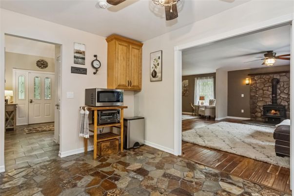 Fireplace, Interior, Stone Walls, Wood Texture Flooring