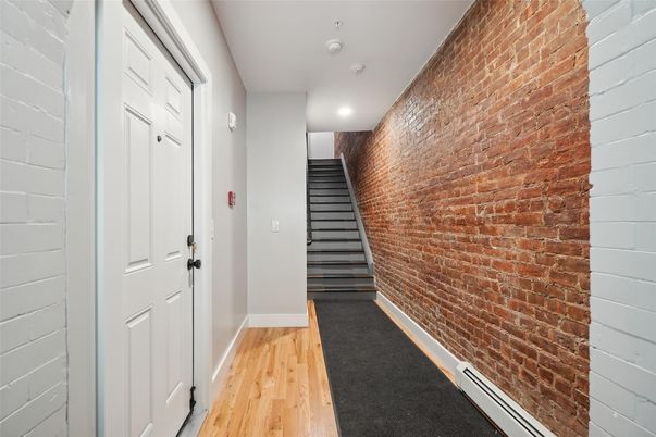 Interior, Recessed Lighting, Stone Walls, Wood Texture Flooring