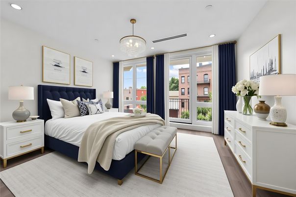 Bedroom, Interior, Pendant Lights, Recessed Lighting, Wood Texture Flooring