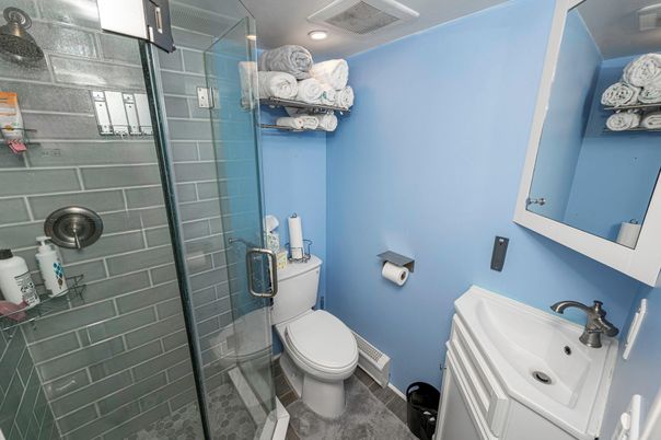 Bathroom, Glass Shower, Interior, Recessed Lighting