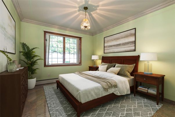 Bedroom, Interior, Pendant Lights, Wood Texture Flooring