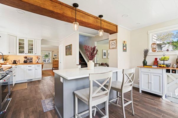 Interior, Kitchen, Pendant Lights, Recessed Lighting, Wood Texture Flooring