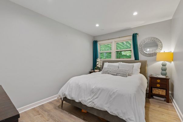 Bedroom, Interior, Recessed Lighting, Wood Texture Flooring