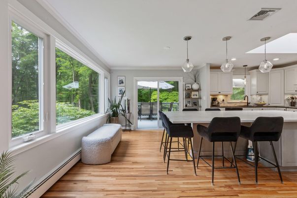 Interior, Kitchen, Pendant Lights, Wood Texture Flooring