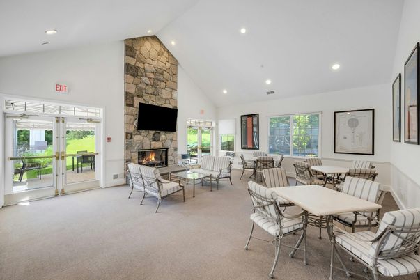 Dining room, Fireplace, Interior, Living room, Recessed Lighting, Stone Walls