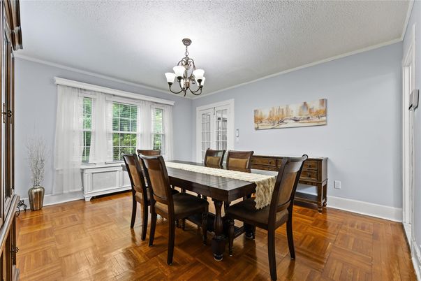 Chandelier, Dining room, Interior, Wood Texture Flooring
