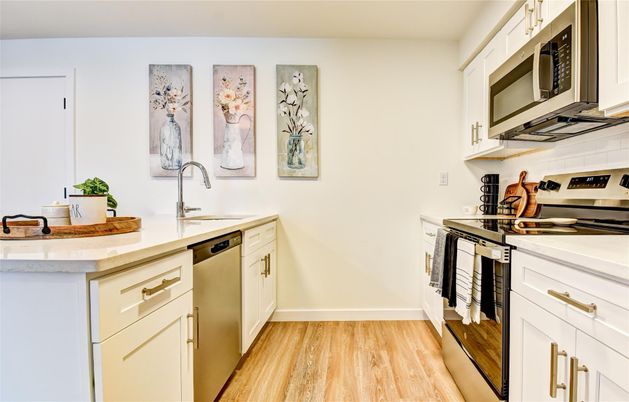Interior, Kitchen, Stainless Steel Appliances, Wood Texture Flooring