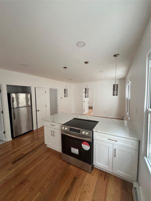 Interior, Kitchen, Pendant Lights, Stainless Steel Appliances, Wood Texture Flooring