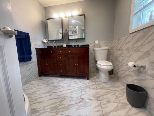Bathroom, Dual Sink Vanities, Interior, Marble, Marble Walls