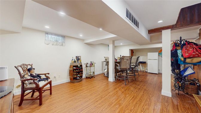 Dining room, Interior, Recessed Lighting, Wood Texture Flooring