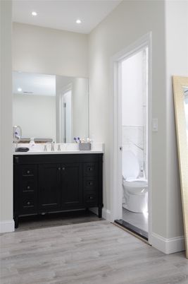 Bathroom, Interior, Recessed Lighting, Wood Texture Flooring