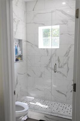 Bathroom, Glass Shower, Interior, Marble Walls