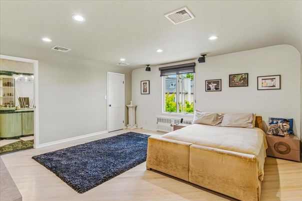 Bedroom, Interior, Recessed Lighting, Wood Texture Flooring