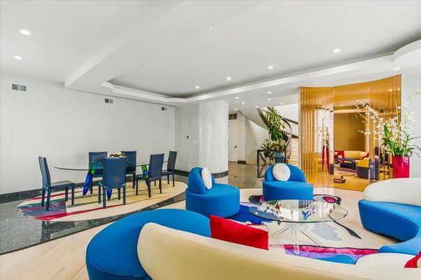 Dining room, Interior, Living room, Recessed Lighting, Wood Texture Flooring