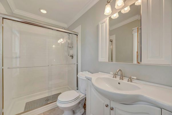 Bathroom, Glass Shower, Interior, Recessed Lighting