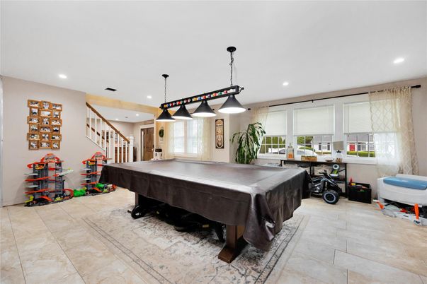 Billiard Table, Game Room, Interior, Pendant Lights, Recessed Lighting