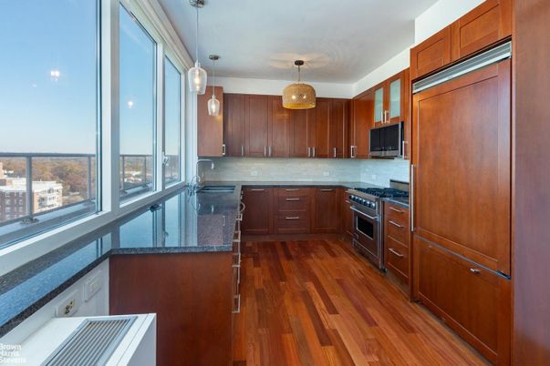 Interior, Kitchen, Pendant Lights, Stainless Steel Appliances, Wood Texture Flooring