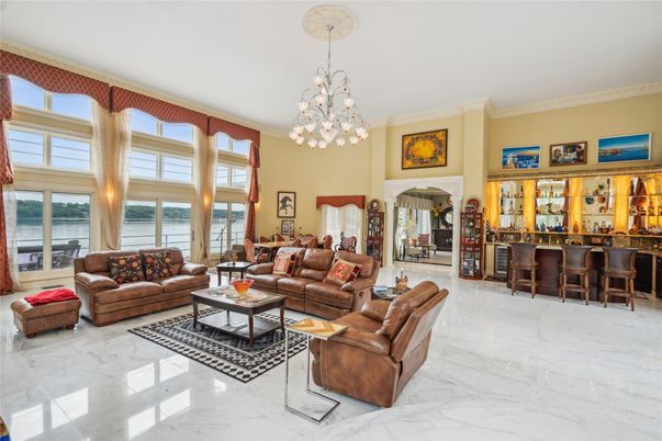 Interior, Living room, Marble, Pendant Lights, Water