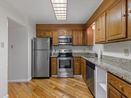 Interior, Kitchen, Stainless Steel Appliances, Wood Texture Flooring