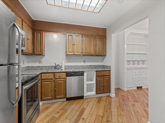 Glass Ceilings, Interior, Kitchen, Stainless Steel Appliances, Wood Texture Flooring