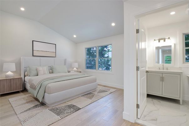 Bedroom, Interior, Marble, Recessed Lighting, Wood Texture Flooring
