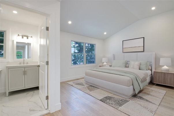 Bedroom, Interior, Marble, Recessed Lighting, Wood Texture Flooring