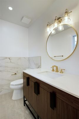 Bathroom, Interior, Marble Walls, Recessed Lighting
