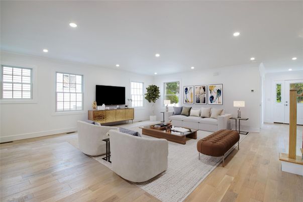 Interior, Living room, Recessed Lighting, Wood Texture Flooring