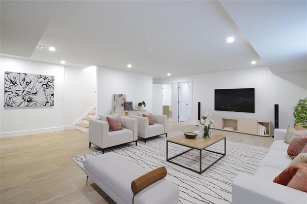 Interior, Living room, Recessed Lighting, Wood Texture Flooring