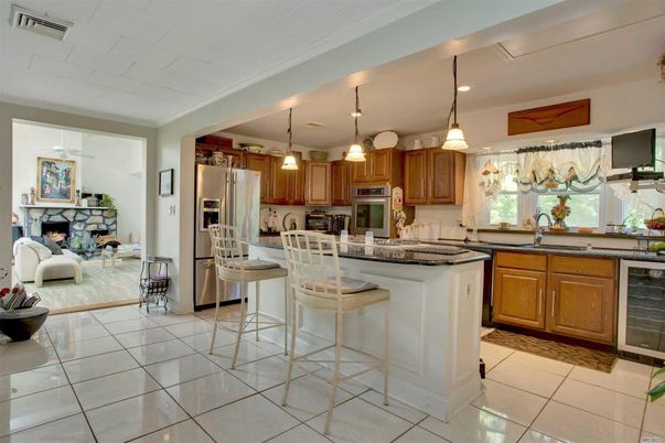 Fireplace, Interior, Kitchen, Pendant Lights, Recessed Lighting