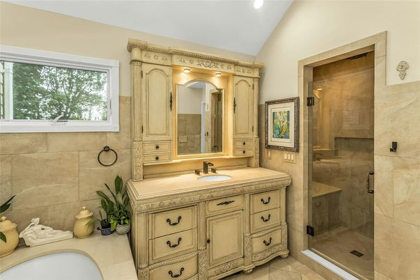 Bathroom, Dual Sink Vanities, Glass Shower, Interior, Recessed Lighting