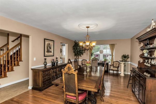 Chandelier, Dining room, Interior, Wood Texture Flooring