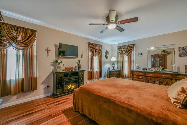 Bedroom, Fireplace, Interior, Wood Texture Flooring