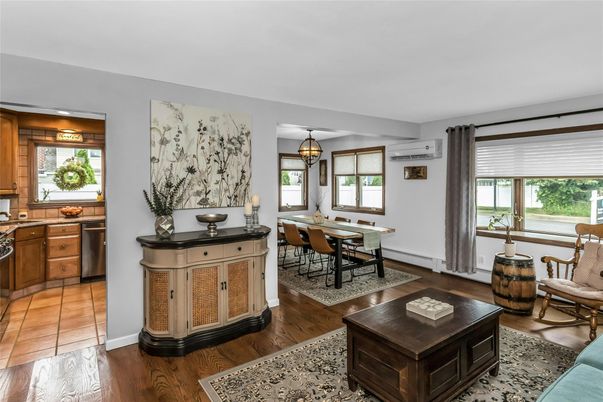 Dining room, Interior, Living room, Pendant Lights, Wood Texture Flooring