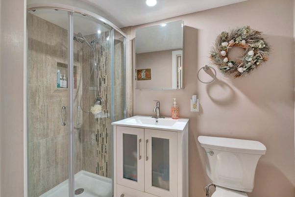 Bathroom, Glass Shower, Interior, Recessed Lighting