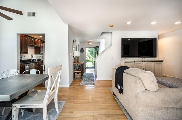 Dining room, Interior, Recessed Lighting, Wood Texture Flooring