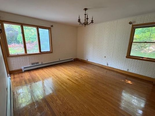 Chandelier, Empty room, Interior, Wood Texture Flooring