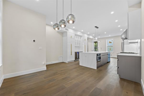 Interior, Kitchen, Pendant Lights, Recessed Lighting, Wood Texture Flooring