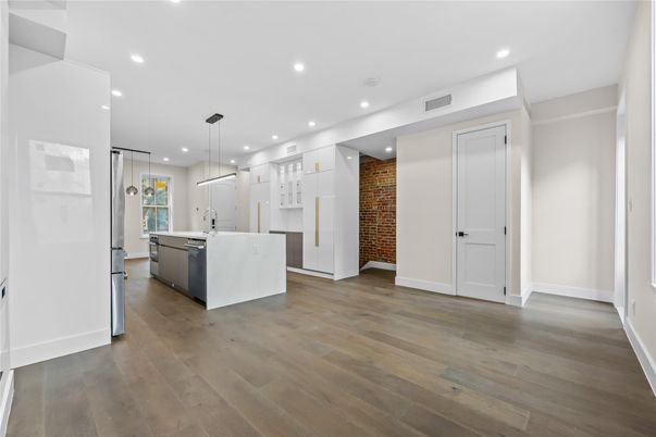 Interior, Kitchen, Pendant Lights, Recessed Lighting, Wood Texture Flooring