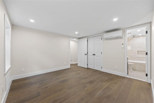 Bathroom, Empty room, Interior, Recessed Lighting, Wood Texture Flooring