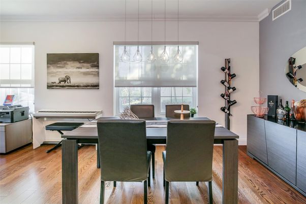 Dining room, Interior, Pendant Lights, Wood Texture Flooring