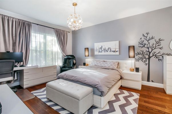 Bedroom, Interior, Pendant Lights, Wood Texture Flooring