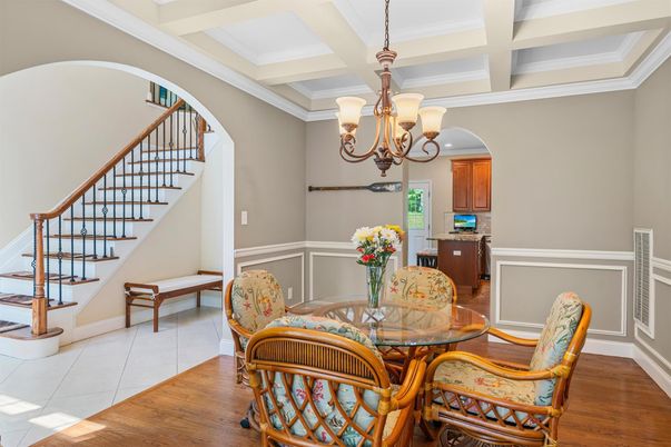 Chandelier, Dining room, Interior, Wood Texture Flooring