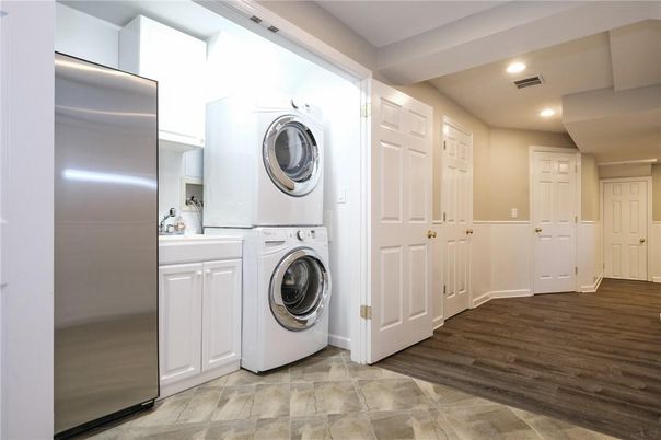Interior, Recessed Lighting, Utility Closets, Washer, Wood Texture Flooring