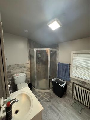 Bathroom, Glass Shower, Interior, Wood Texture Flooring