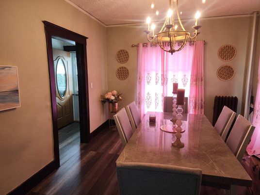 Chandelier, Dining room, Interior, Wood Texture Flooring