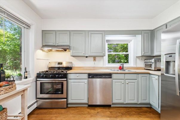 Interior, Kitchen, Stainless Steel Appliances, Wood Texture Flooring