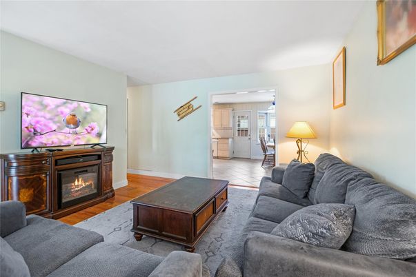 Fireplace, Interior, Kitchen, Living room, Wood Texture Flooring